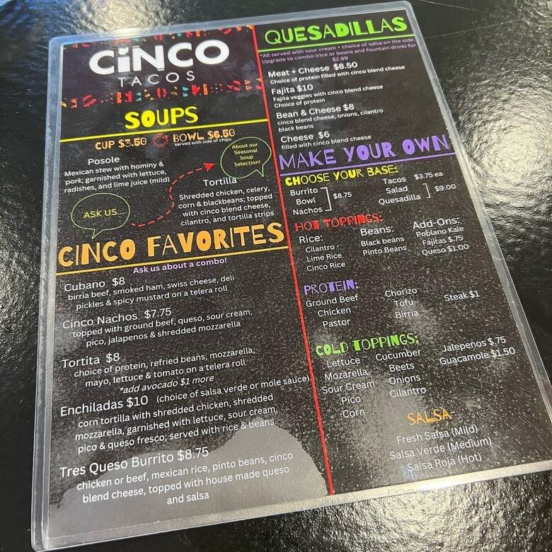 Cinco - Columbus, OH menu_pic