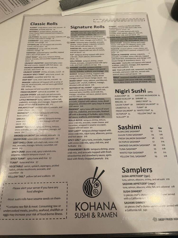 Kohana - Clarksville, TN menu_pic