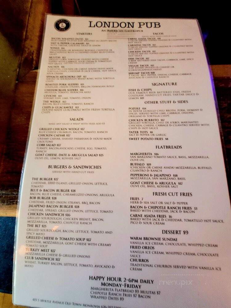 London Gastro Pub - Monrovia, CA menu_pic