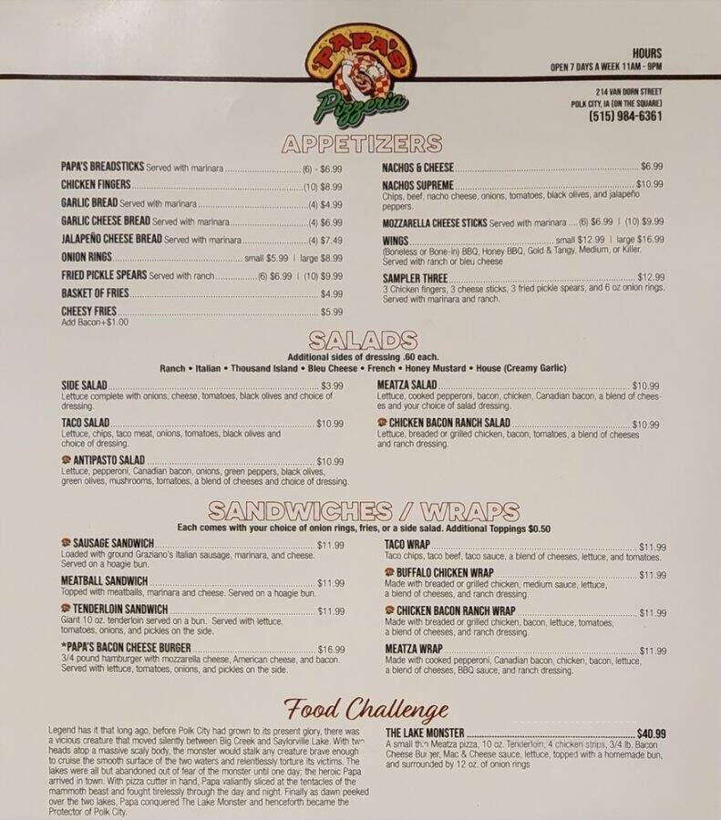 Papa's Pizza - Slidell, LA menu_pic