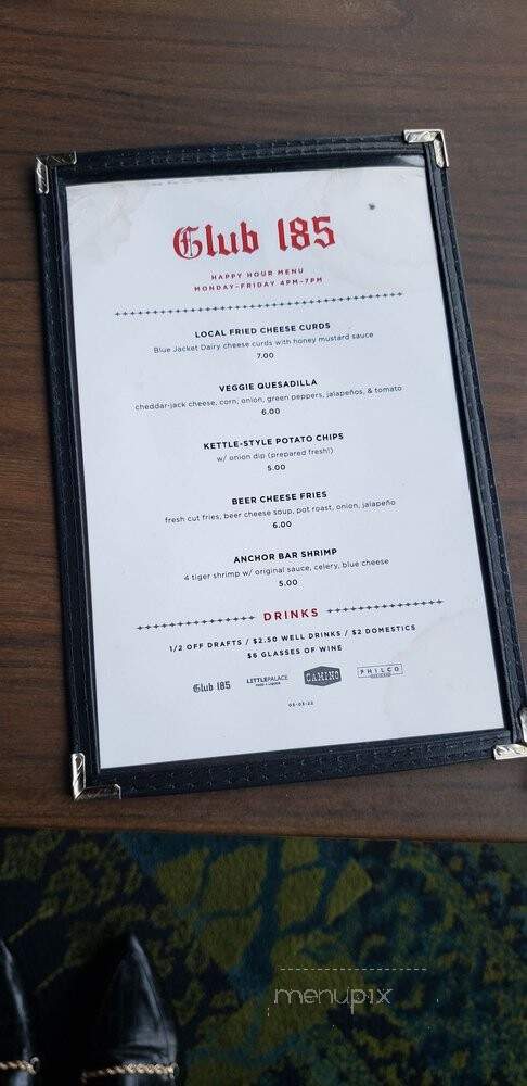 Club 185 - Columbus, OH menu_pic