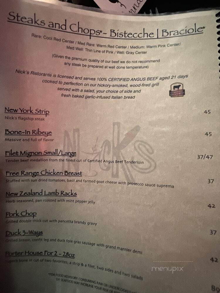 Nick's Ristorante - Huntsville, AL menu_pic