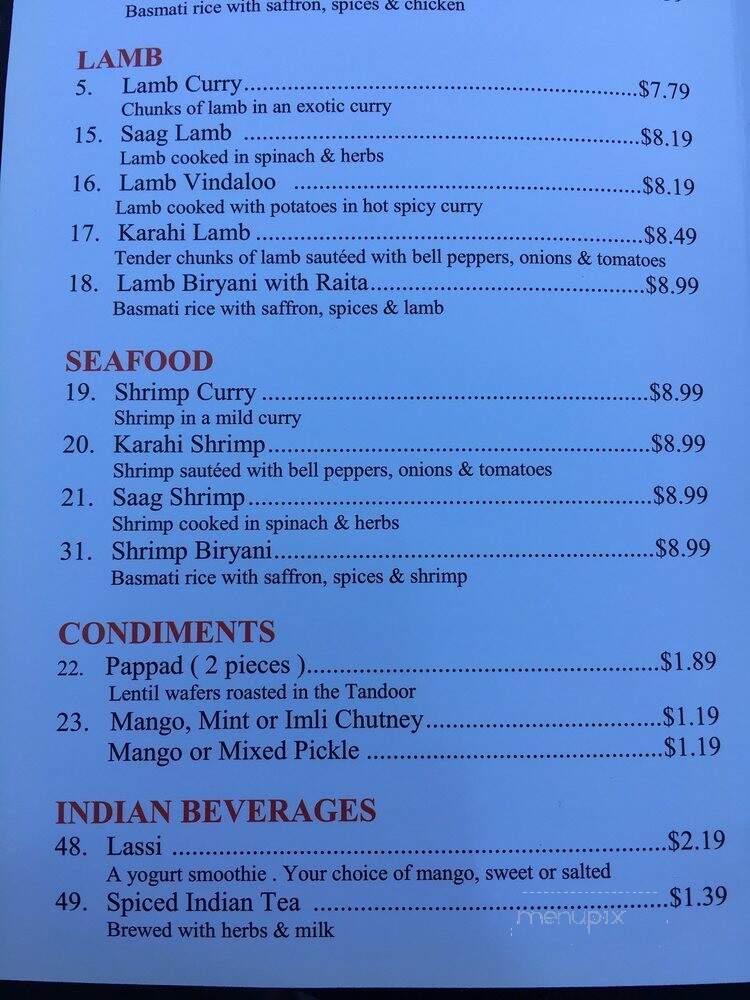 Tandoor - San Diego, CA menu_pic