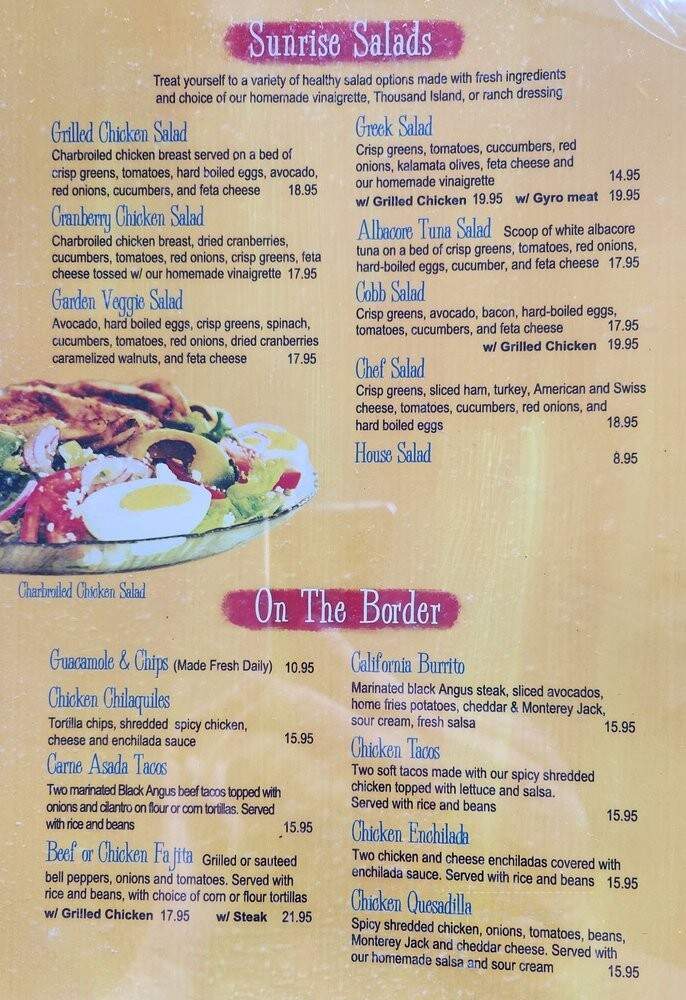 Irene's Sunrise Cafe - San Clemente, CA menu_pic