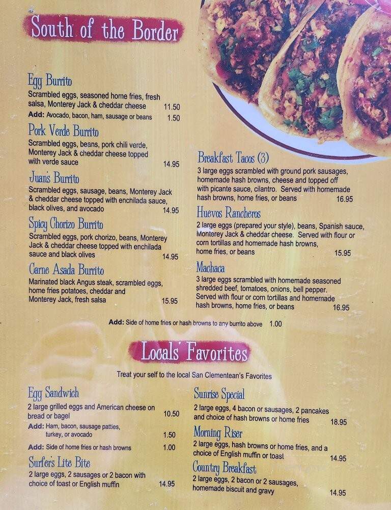 Irene's Sunrise Cafe - San Clemente, CA menu_pic