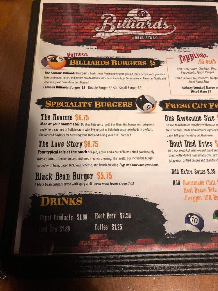 Billiards On Broadway - Columbia, MO menu_pic