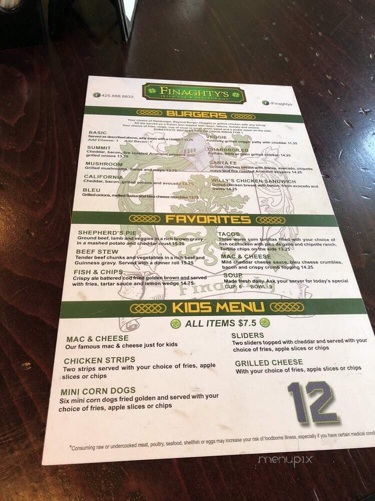 Finaghty's Pub - Snoqualmie, WA menu_pic