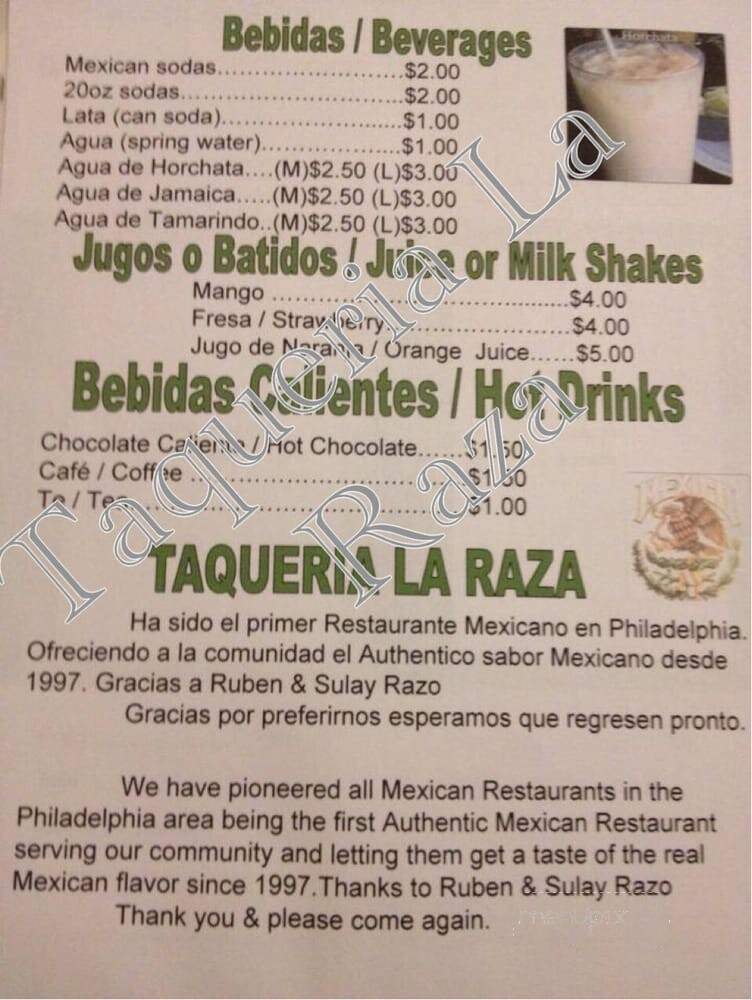 Taqueria la Raza - Philadelphia, PA menu_pic