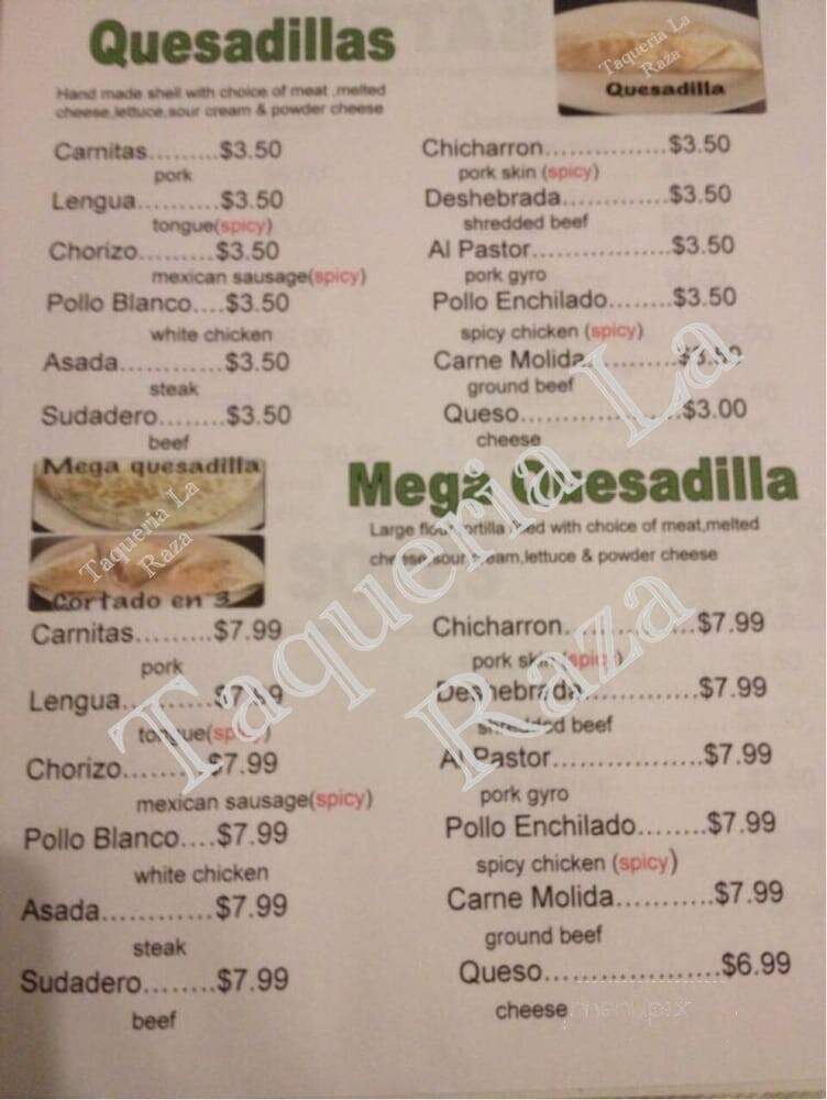 Taqueria la Raza - Philadelphia, PA menu_pic