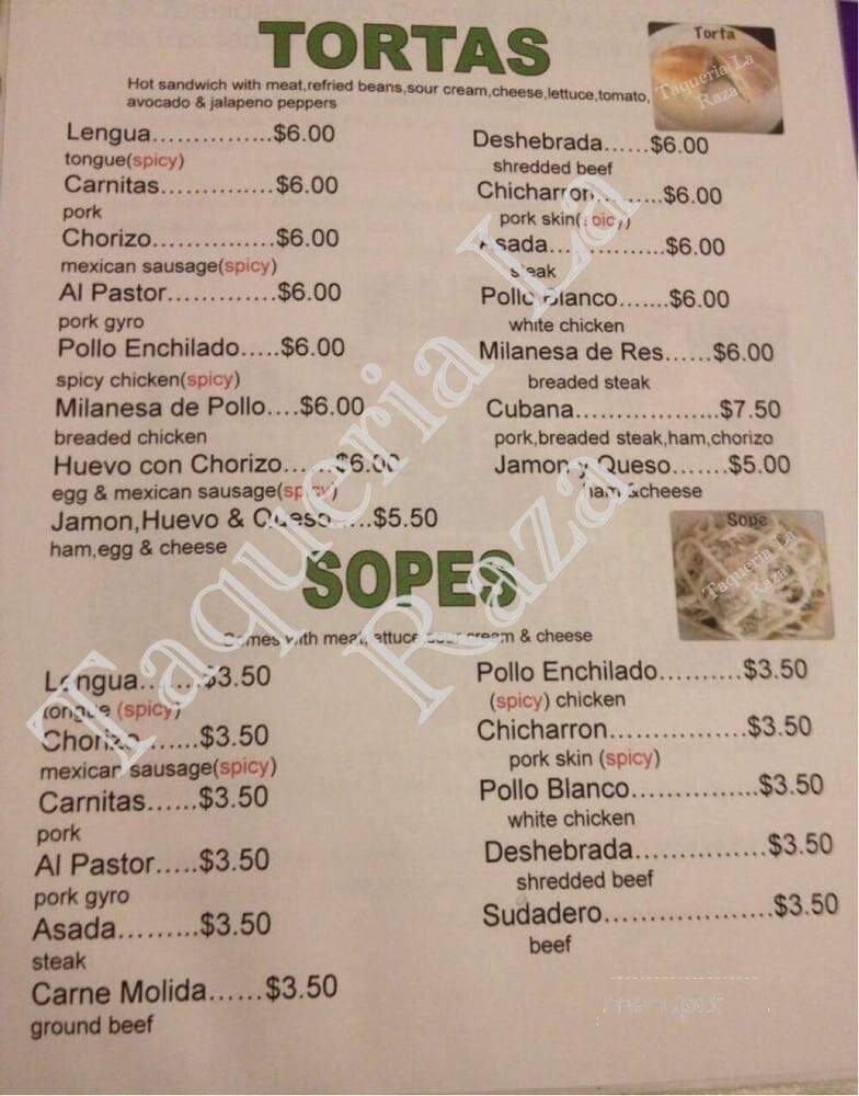 Taqueria la Raza - Philadelphia, PA menu_pic