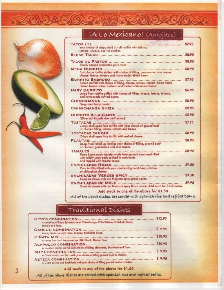 Ritos Mexican Restaurant - Aurora, IL menu_pic