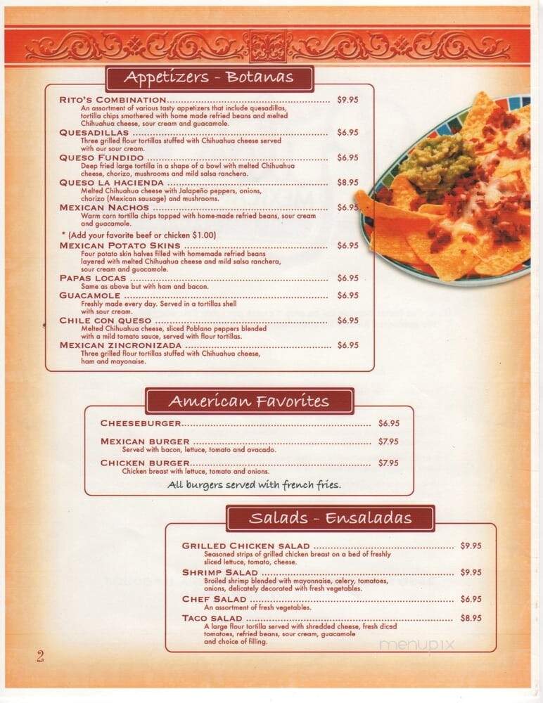 Ritos Mexican Restaurant - Aurora, IL menu_pic