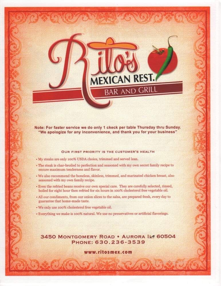Ritos Mexican Restaurant - Aurora, IL menu_pic