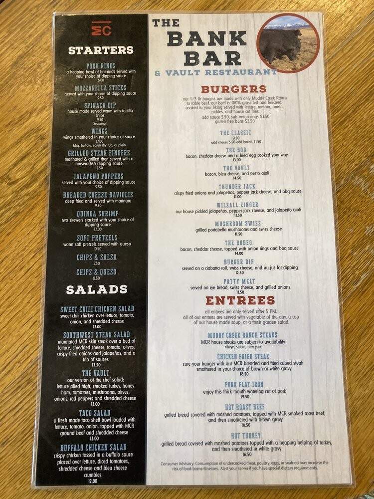 Bank Bar - Wilsall, MT menu_pic