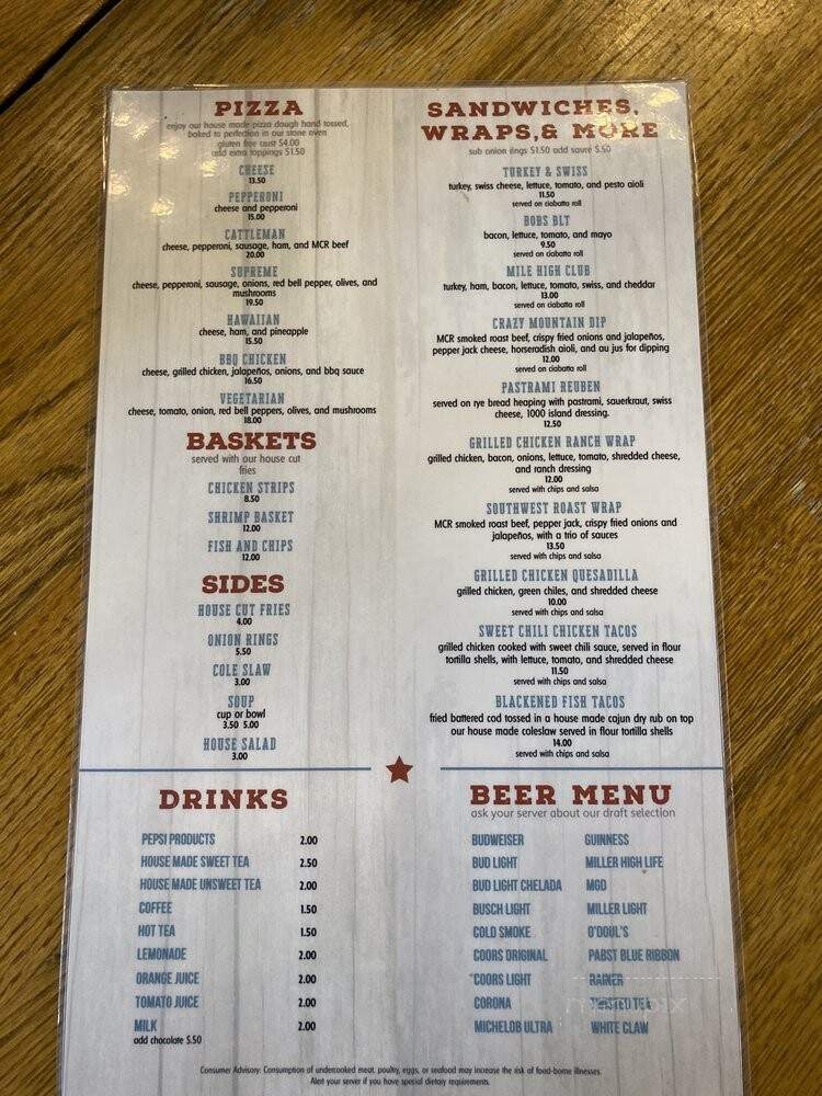 Bank Bar - Wilsall, MT menu_pic
