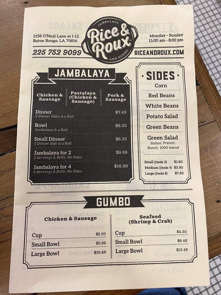 Rice and Roux - Baton Rouge, LA menu_pic