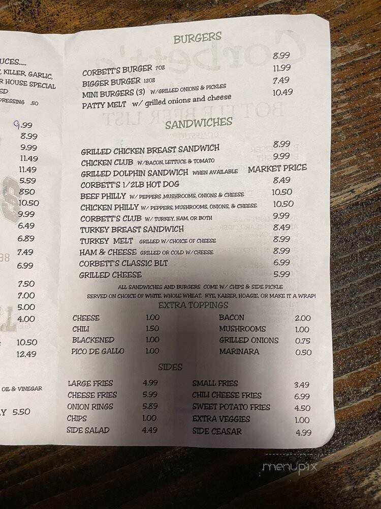 Corbett's Sports Bar & Grill - Miami, FL menu_pic
