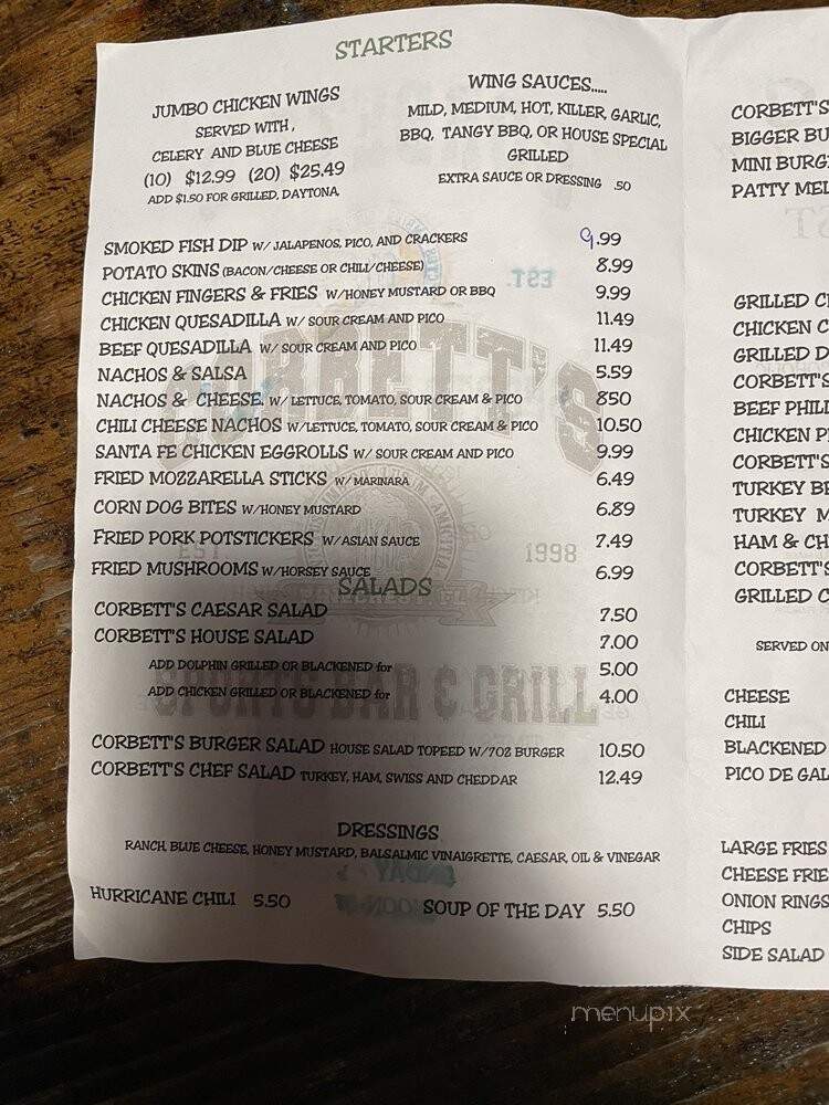 Corbett's Sports Bar & Grill - Miami, FL menu_pic