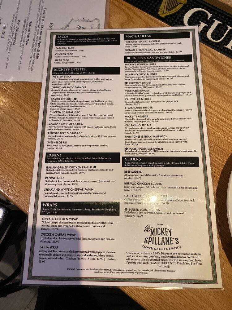 Mickey Spillanes - Eastchester, NY menu_pic