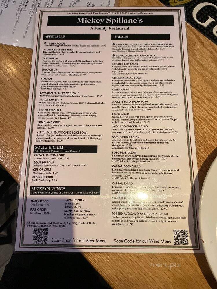 Mickey Spillanes - Eastchester, NY menu_pic