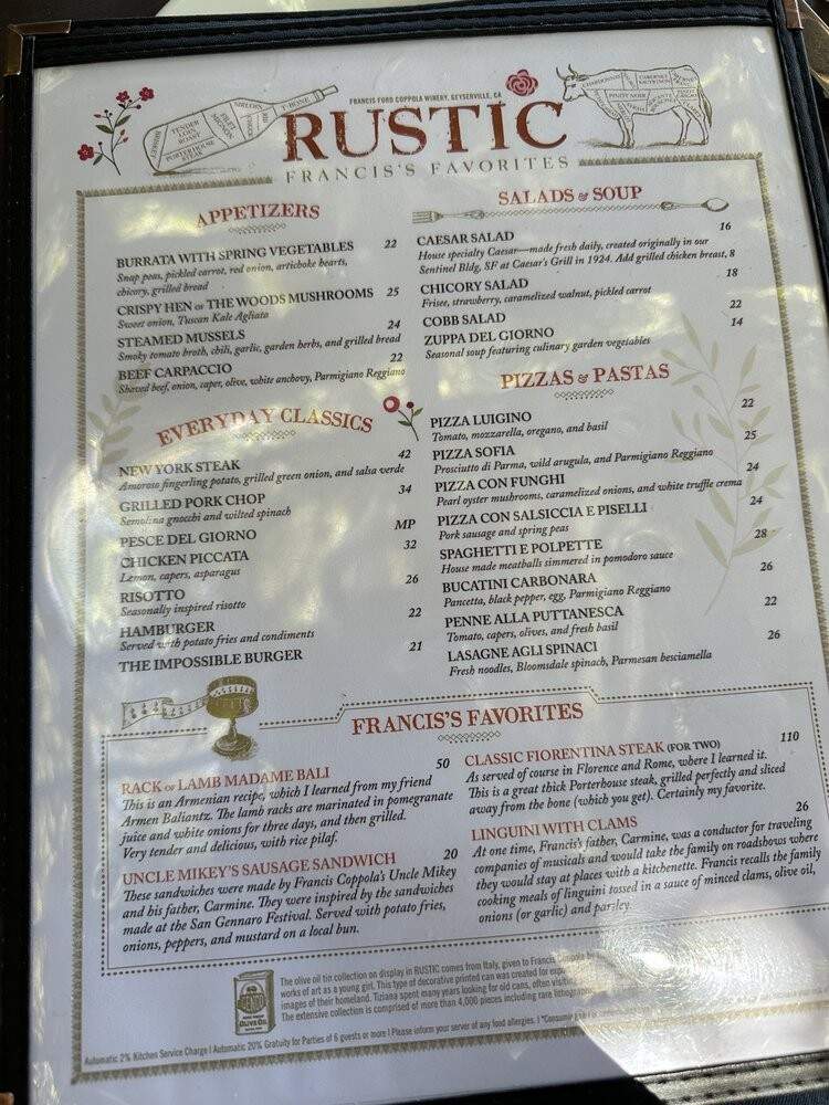 Rustic - Geyserville, CA menu_pic