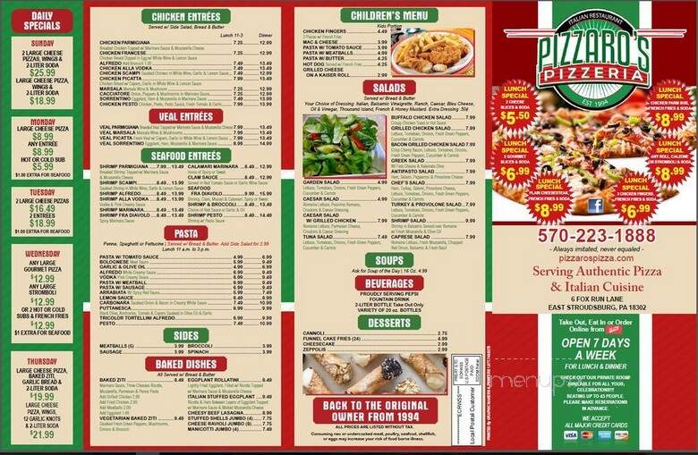 Pizzaro's Pizzeria & Italian - East Stroudsburg, PA