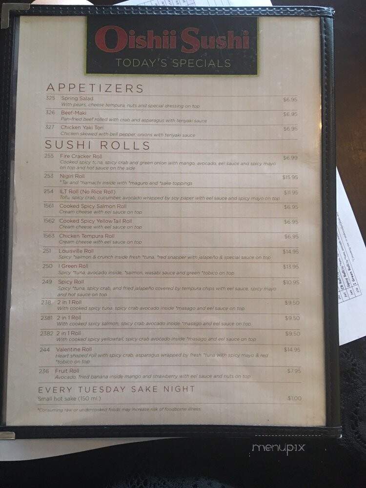 Oishii Sushi - Louisville, KY menu_pic