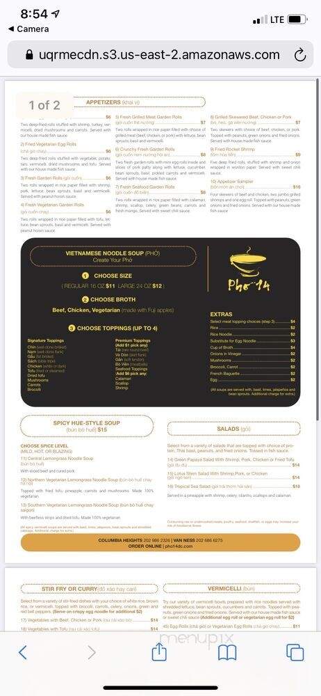 Pho 14 - Washington, DC menu_pic