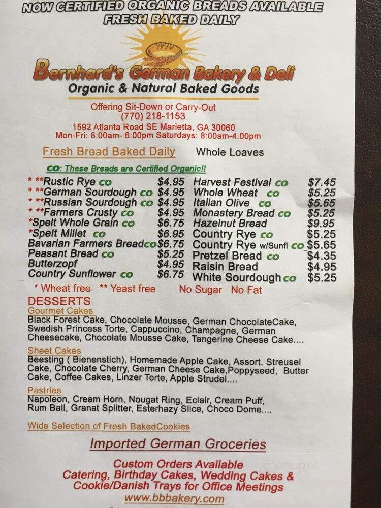 Bernhard's Bread Bakery - Marietta, GA menu_pic
