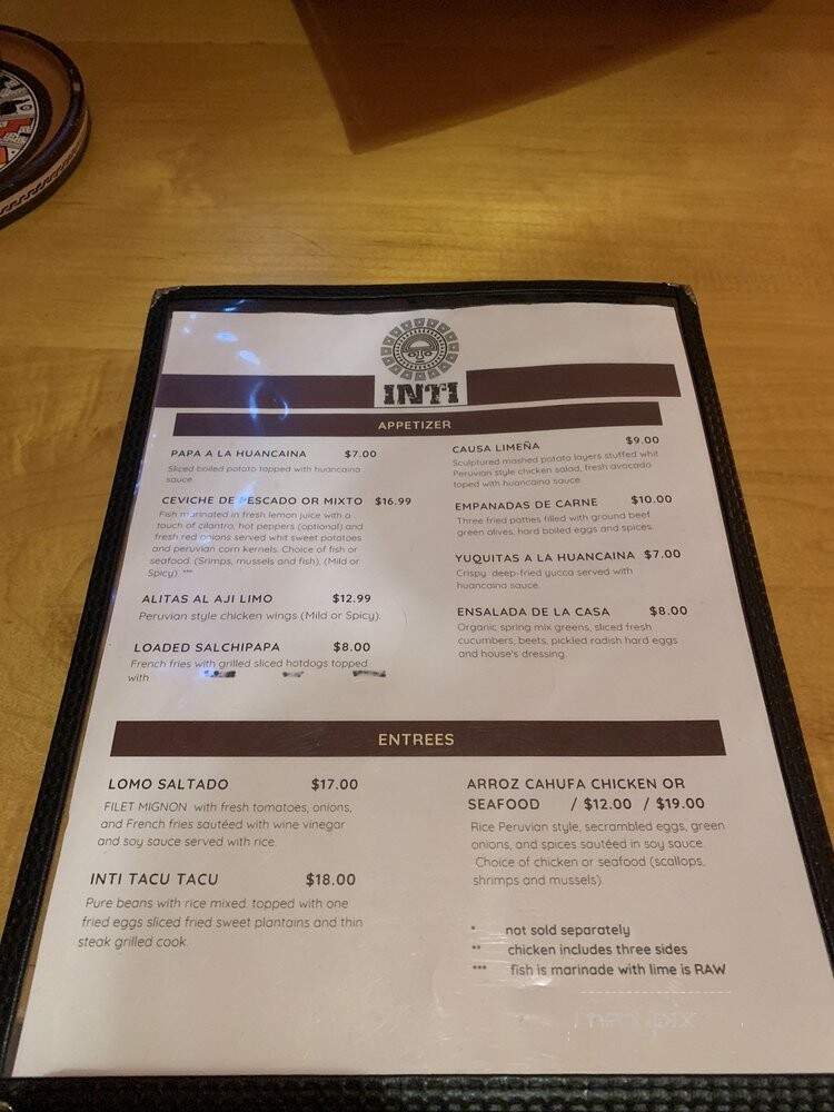 Inti Cuisine - Minisink Hills, PA menu_pic