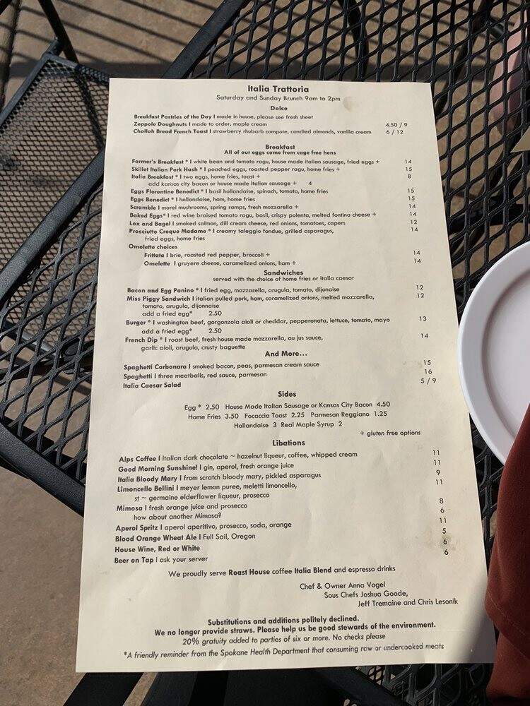Italia Trattoria - Spokane, WA menu_pic