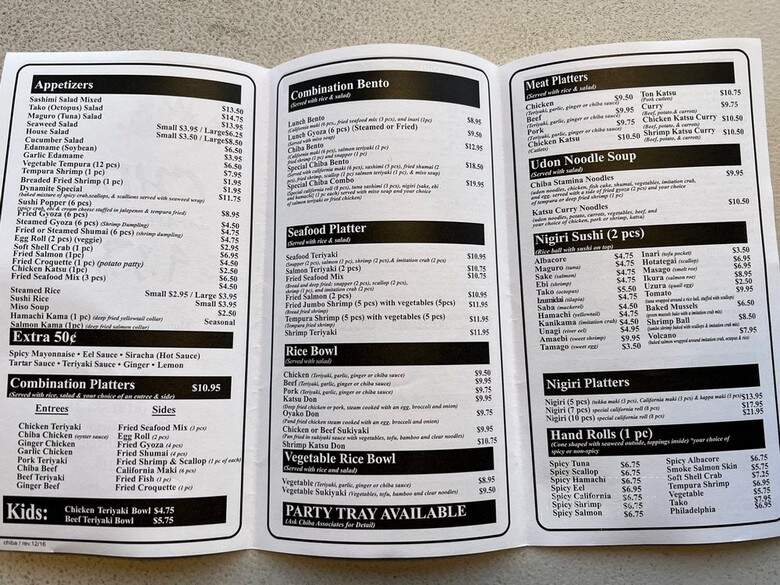 Chiba Japanese - San Diego, CA menu_pic