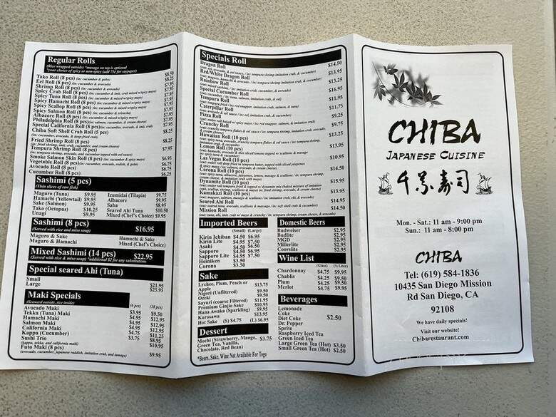Chiba Japanese - San Diego, CA menu_pic