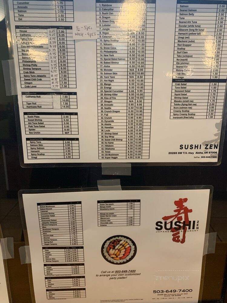 Sushi Zen - Aloha, OR menu_pic