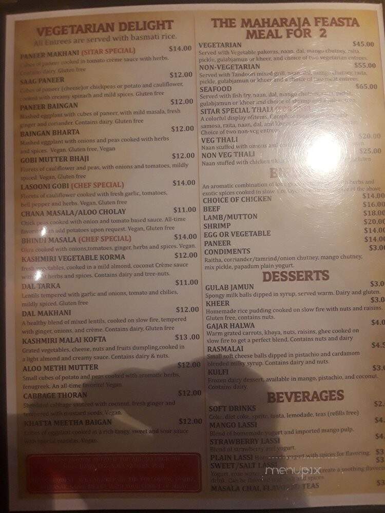 Sitar Indian Cuisine - Durham, NC menu_pic