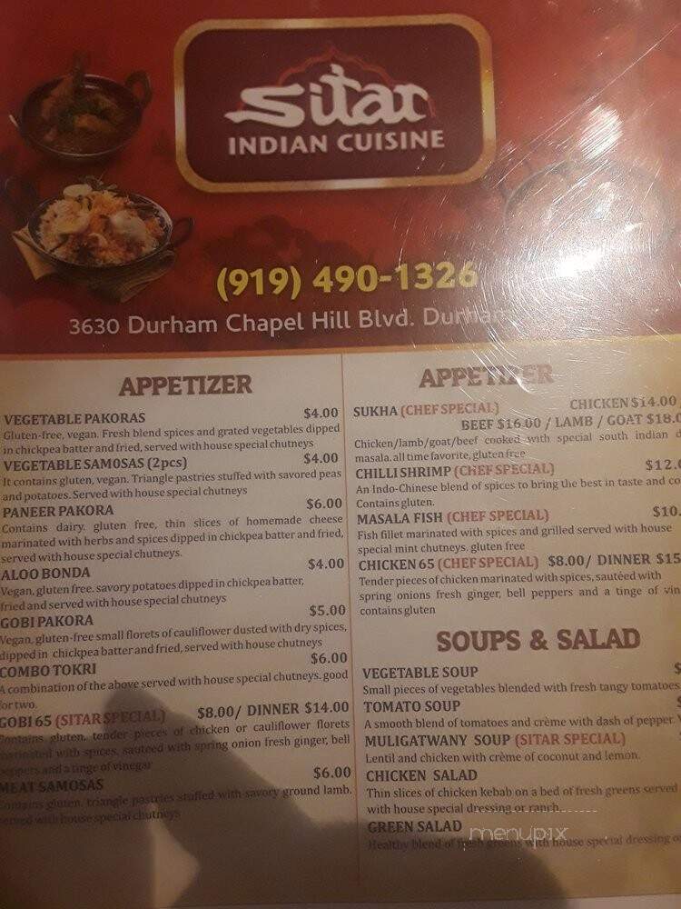 Sitar Indian Cuisine - Durham, NC menu_pic
