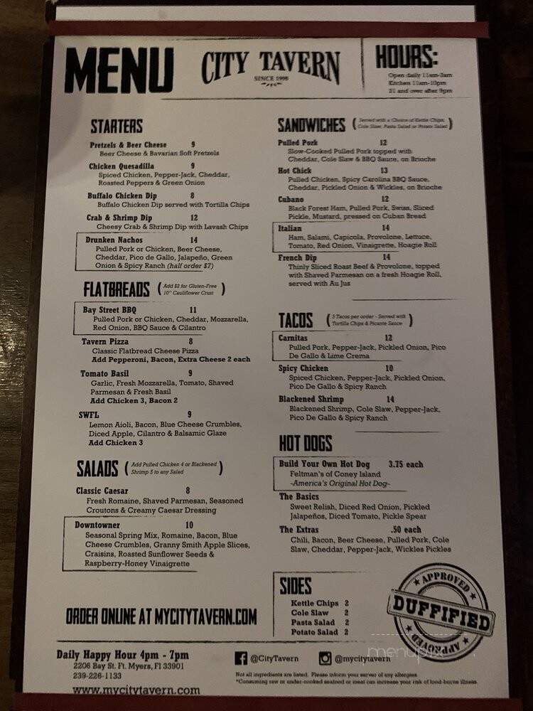 City Tavern - Fort Myers, FL menu_pic