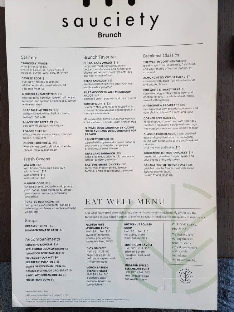 Sauciety at The Westin National Harbor - Oxon Hill, MD menu_pic