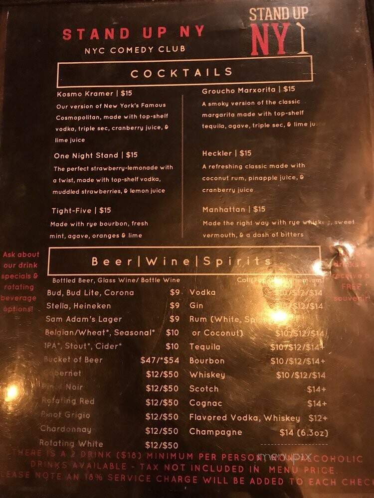 Stand-Up NY - New York, NY menu_pic