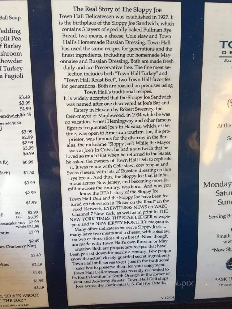 Town Hall Deli - South Orange, NJ menu_pic
