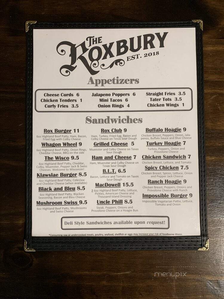 Roxbury Tavern - Prairie Du Sac, WI menu_pic