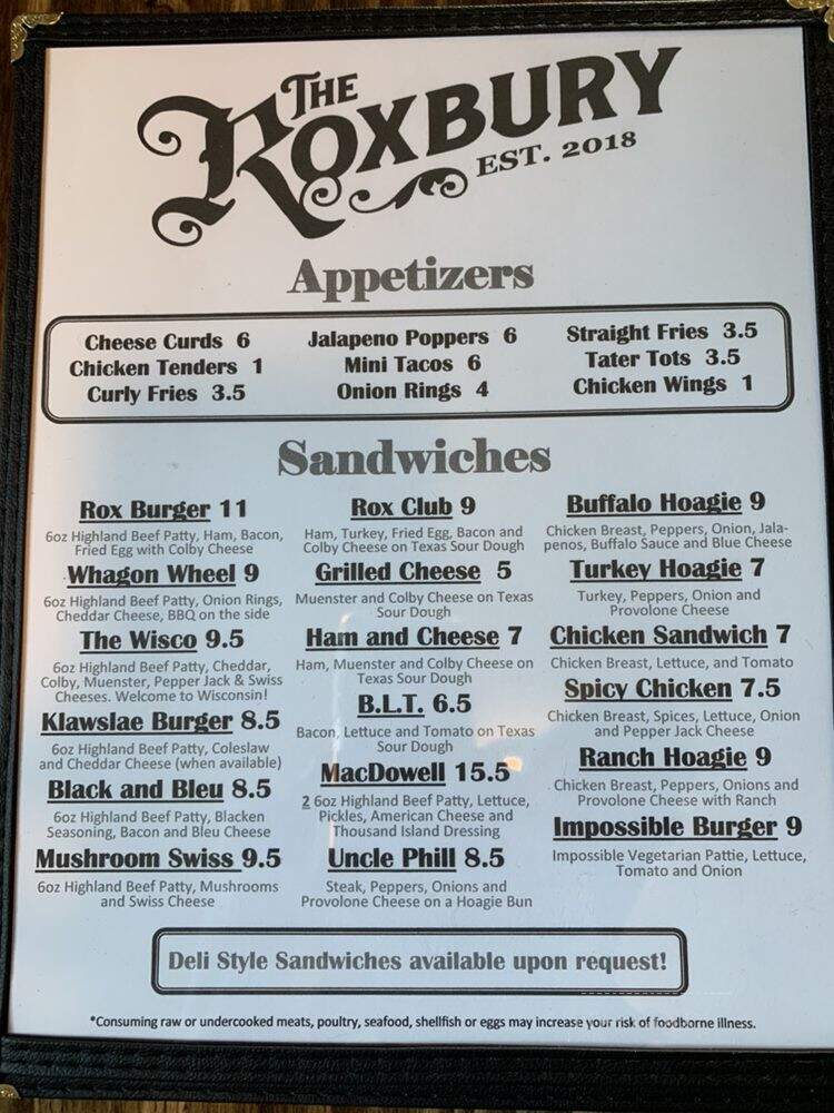Roxbury Tavern - Prairie Du Sac, WI menu_pic