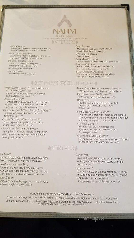 Nahm Thai Cuisine - Alpharetta, GA menu_pic
