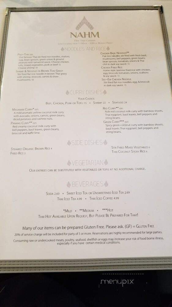 Nahm Thai Cuisine - Alpharetta, GA menu_pic