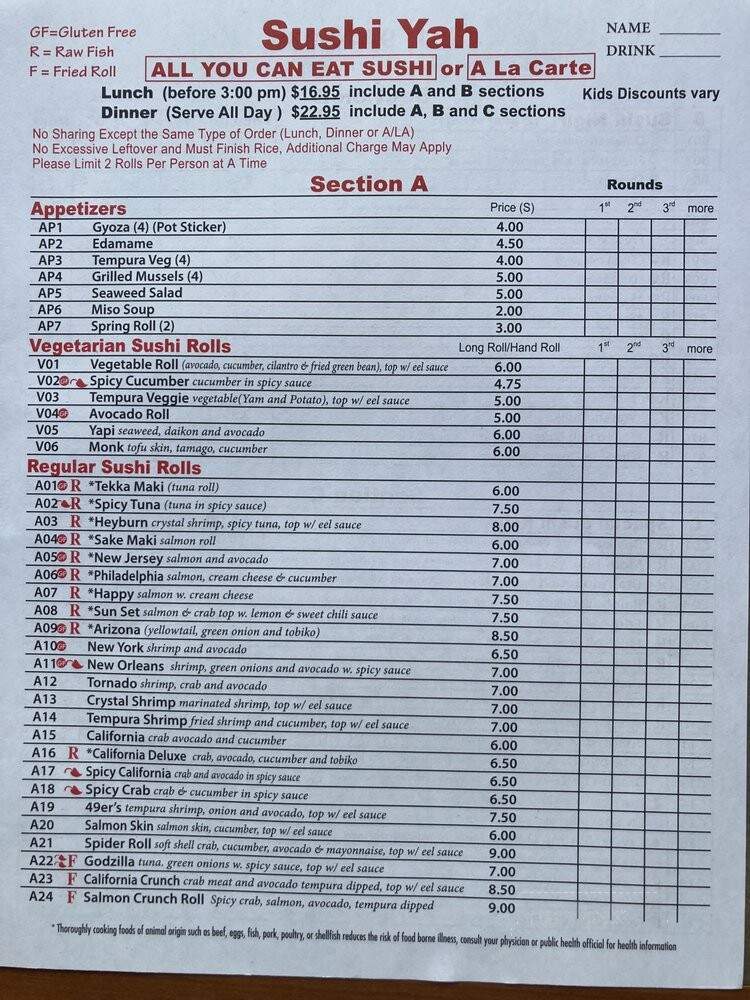 Sushi Yah - Cottonwood, UT menu_pic