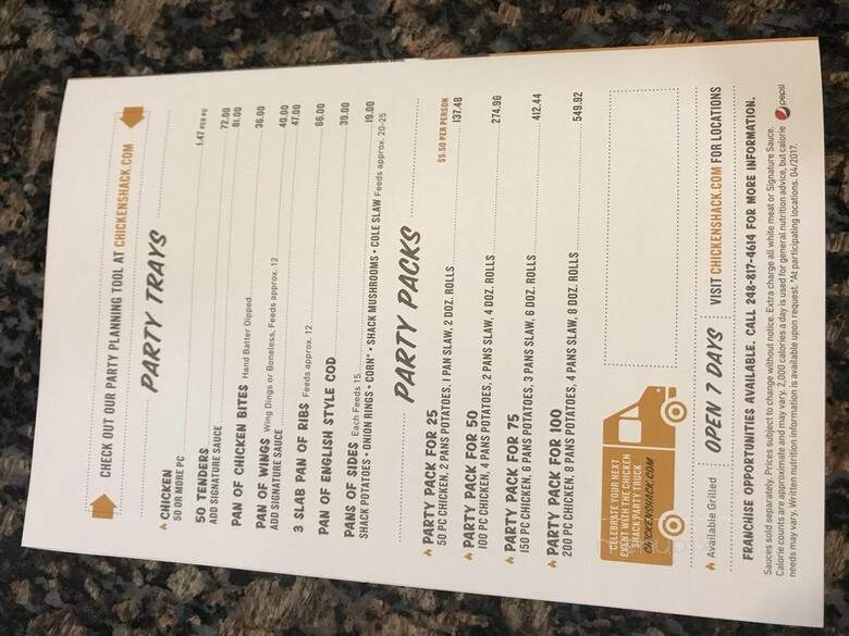 Chicken Shack - Southfield, MI menu_pic
