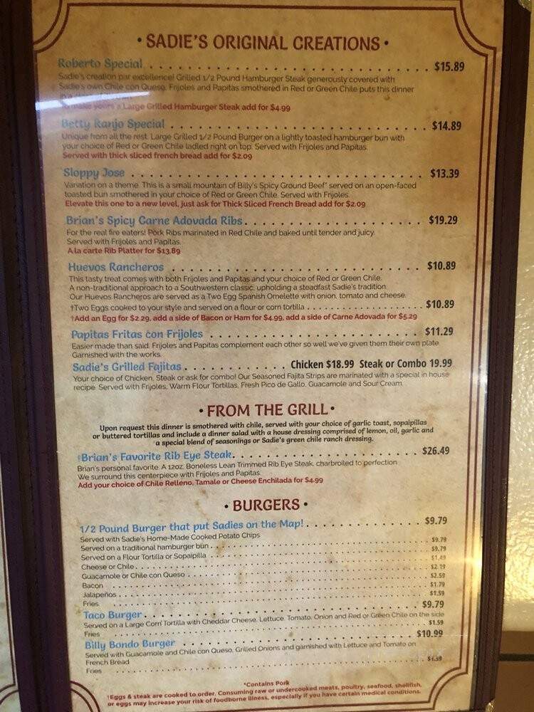 Sadie's East - Albuquerque, NM menu_pic