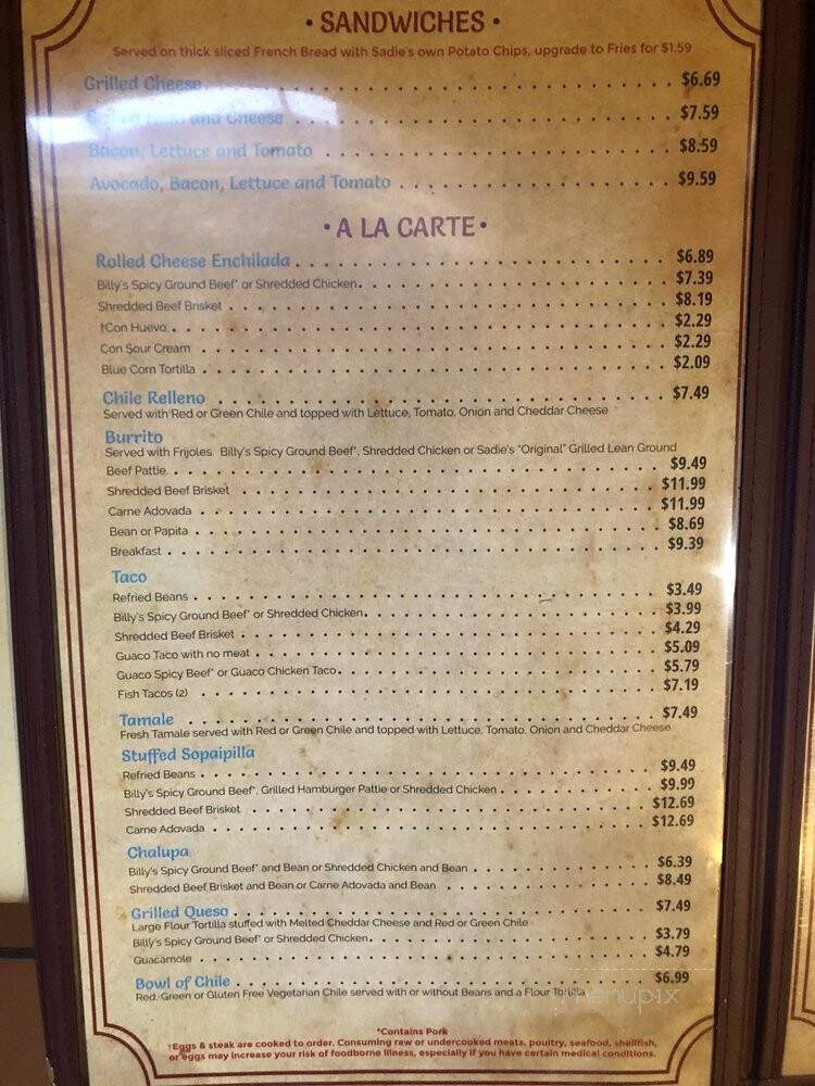 Sadie's East - Albuquerque, NM menu_pic