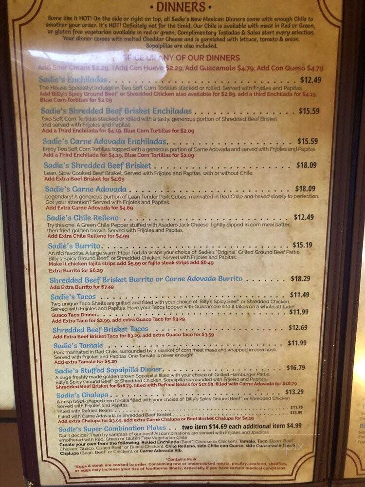 Sadie's East - Albuquerque, NM menu_pic