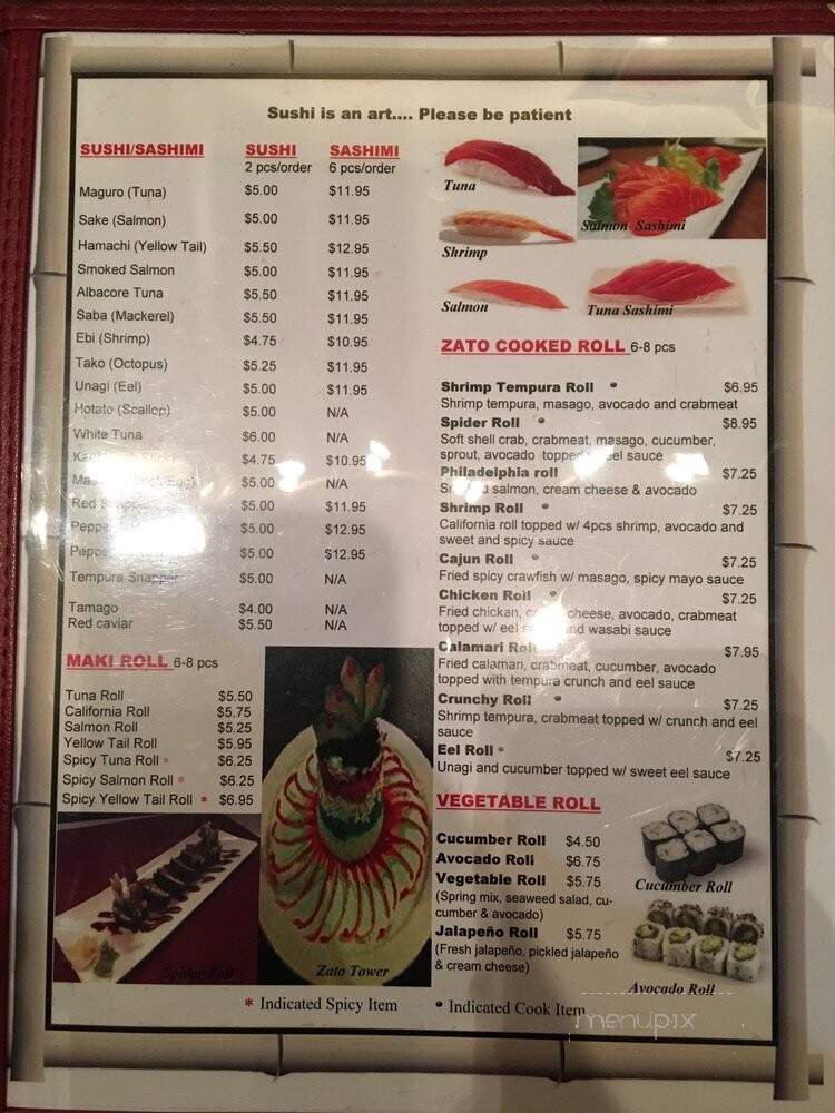 Zato Thai Cuisine and Sushi Bar - Dallas, TX menu_pic